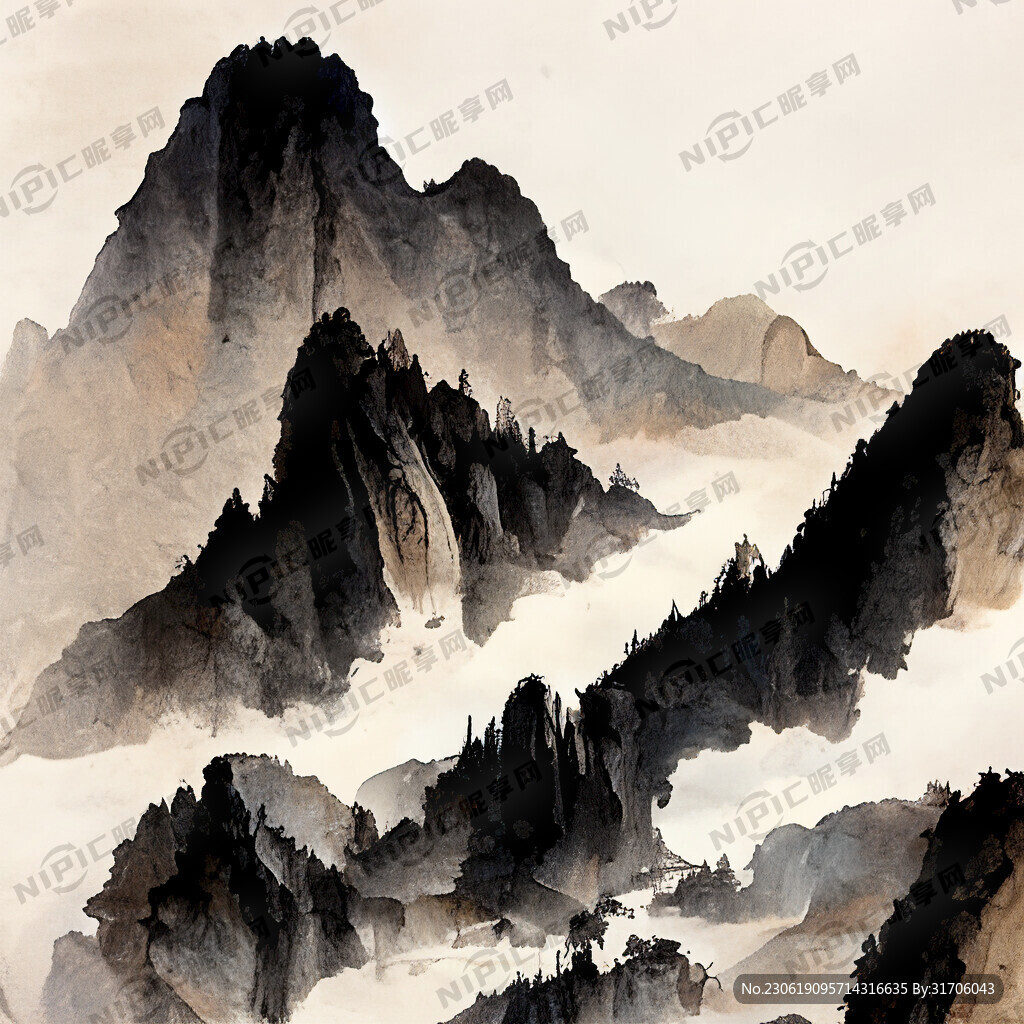 山谷 中國風 中國畫 山水