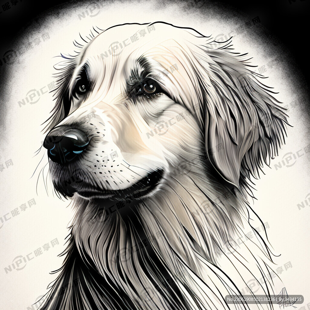 金毛犬黑色線描畫