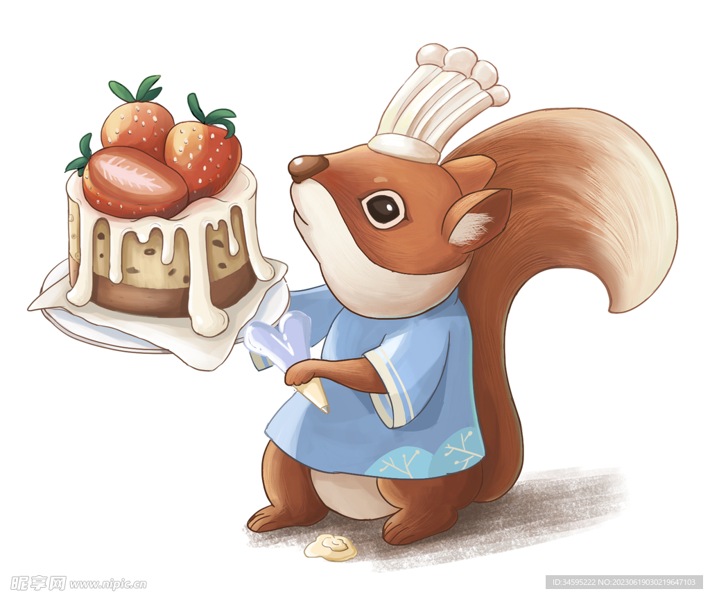 卡通儿童绘本童话做蛋糕的松鼠