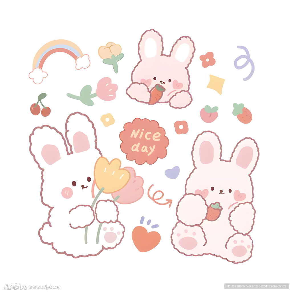 彩虹小兔子卡通素材印花图案