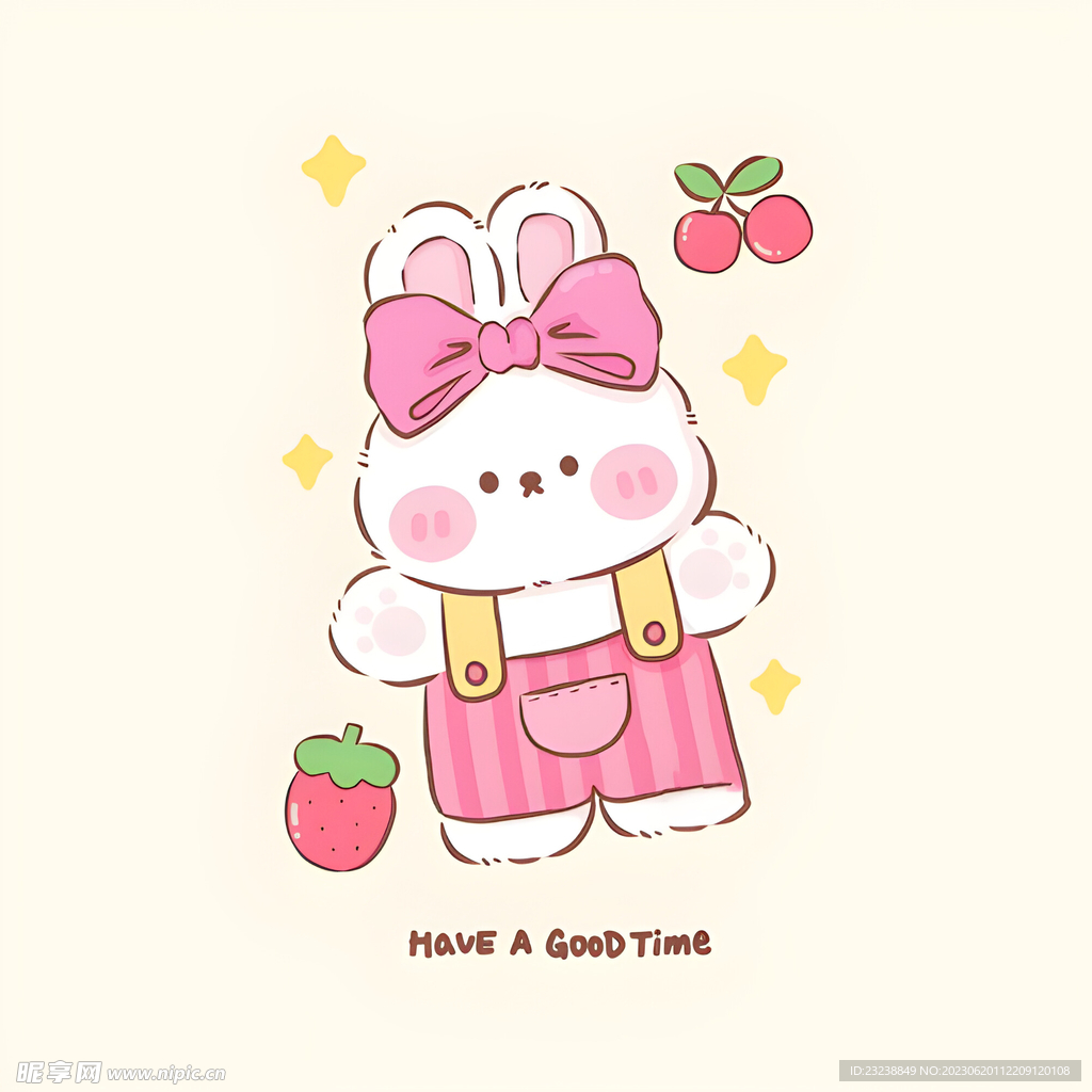 草莓小兔子卡通图案素材