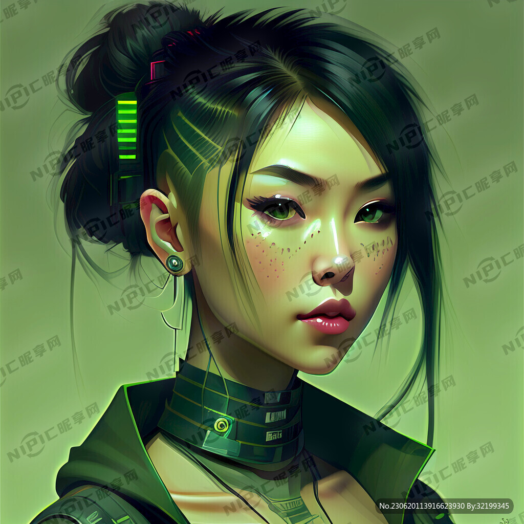 漂亮 可愛 賽博朋克 綠色