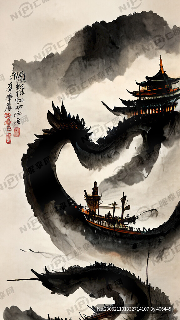 龍舟 中國風 中國畫 船 龍