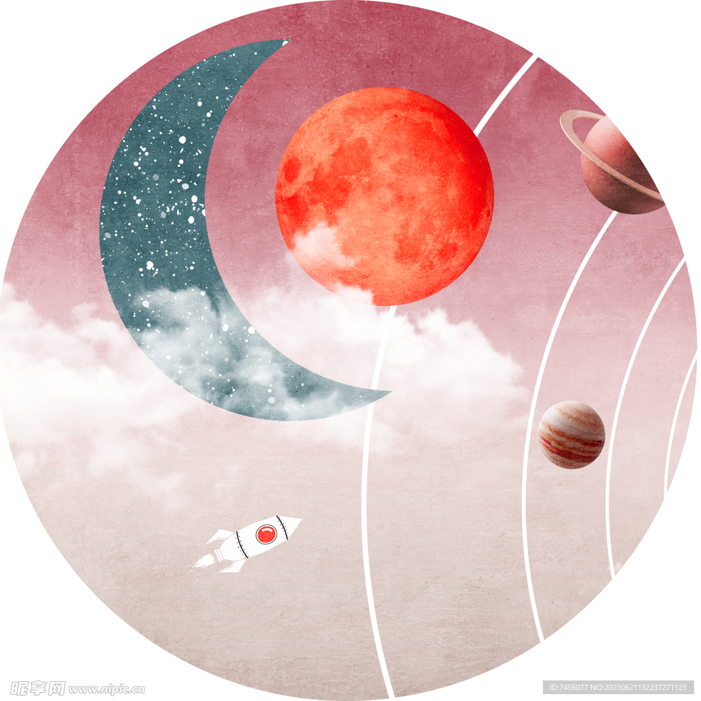 水彩卡通星空兒童房掛畫