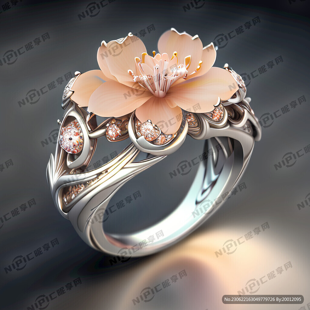 桃花 白金 鉆石 戒指