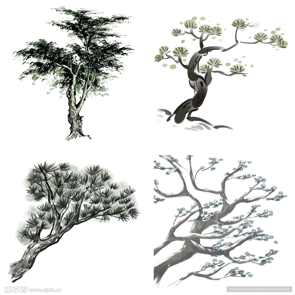 水墨松樹松枝迎客松水墨畫