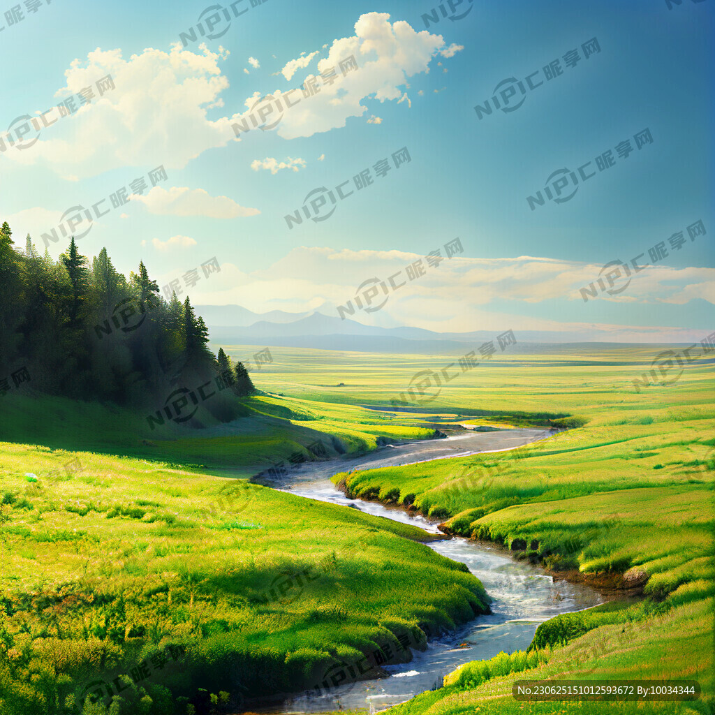 小溪河流 平原草地 自然風(fēng)光