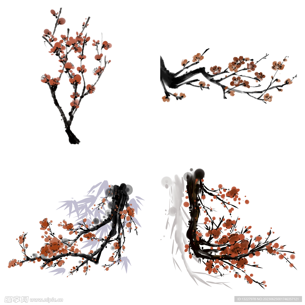 水墨紅梅臘梅梅花花卉背景