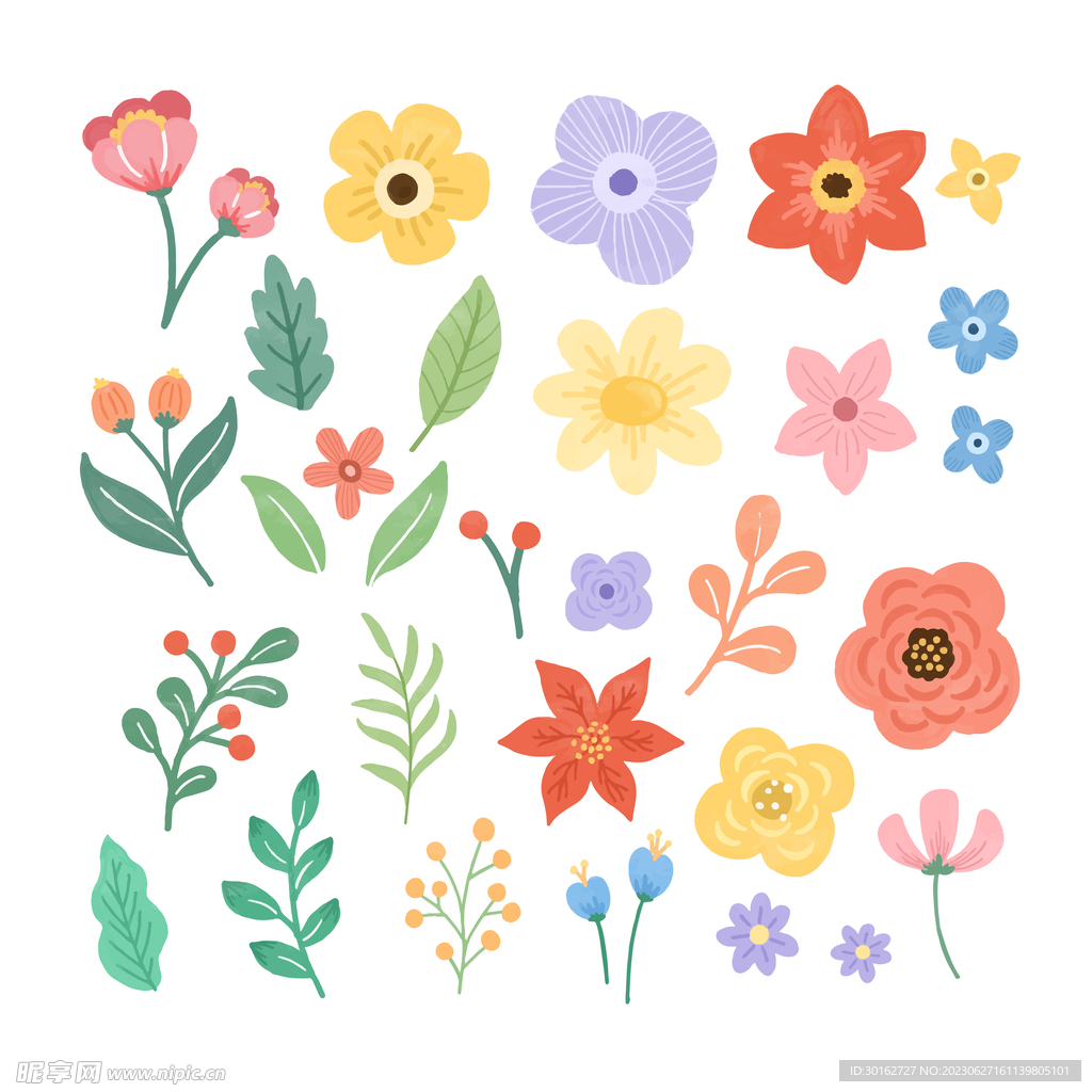 手绘可爱植物花卉装饰元素