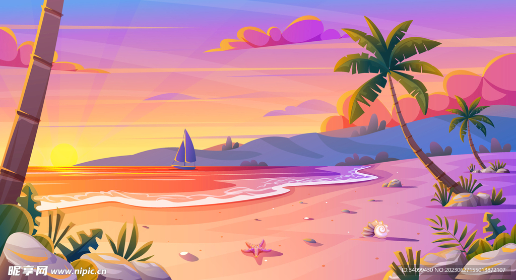日落沙滩背景