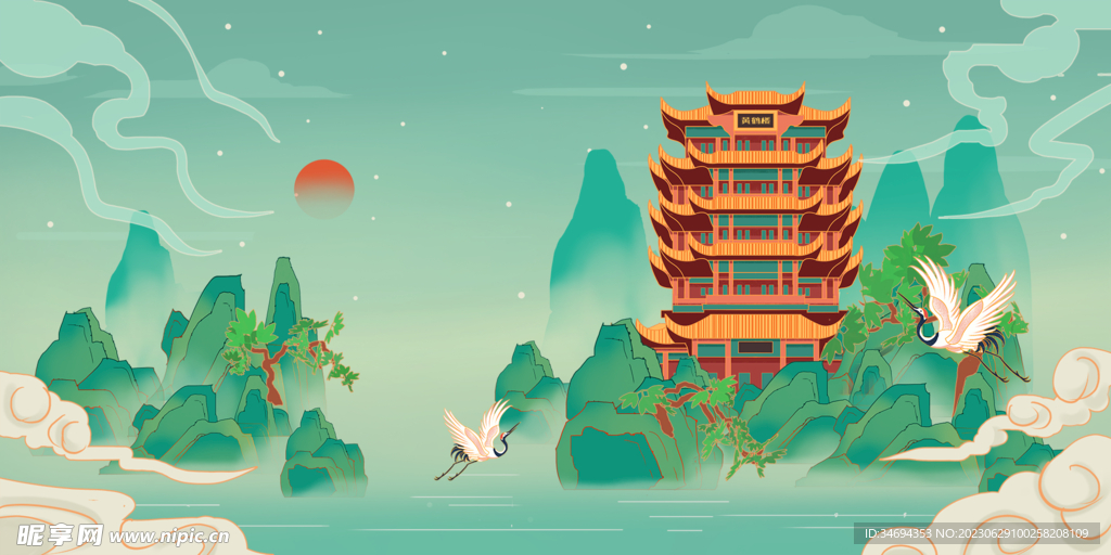 國潮山水畫背景