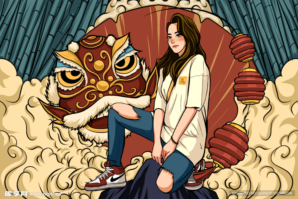 國潮人物插畫 