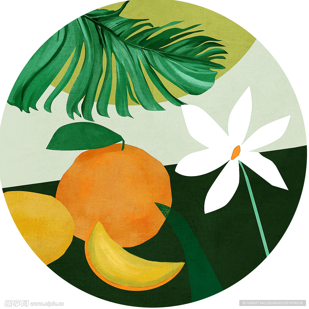 水果橙子树叶花卉油画装饰画