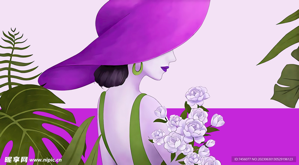 紫色时尚美女艺术挂画装饰画