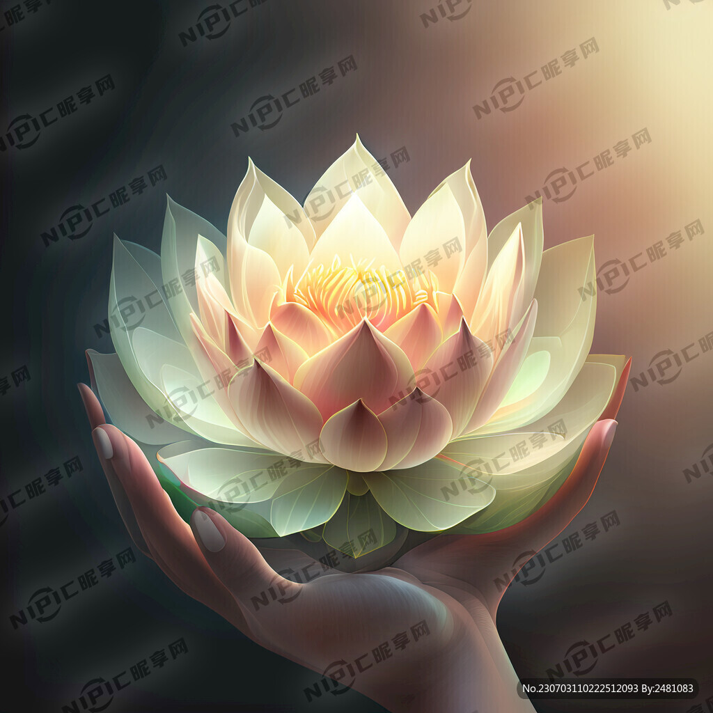 手捧蓮花 蓮花散發光芒