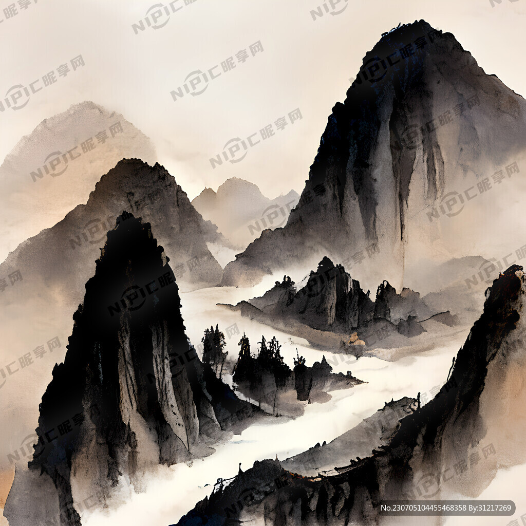 山谷 中國風 中國畫 山水