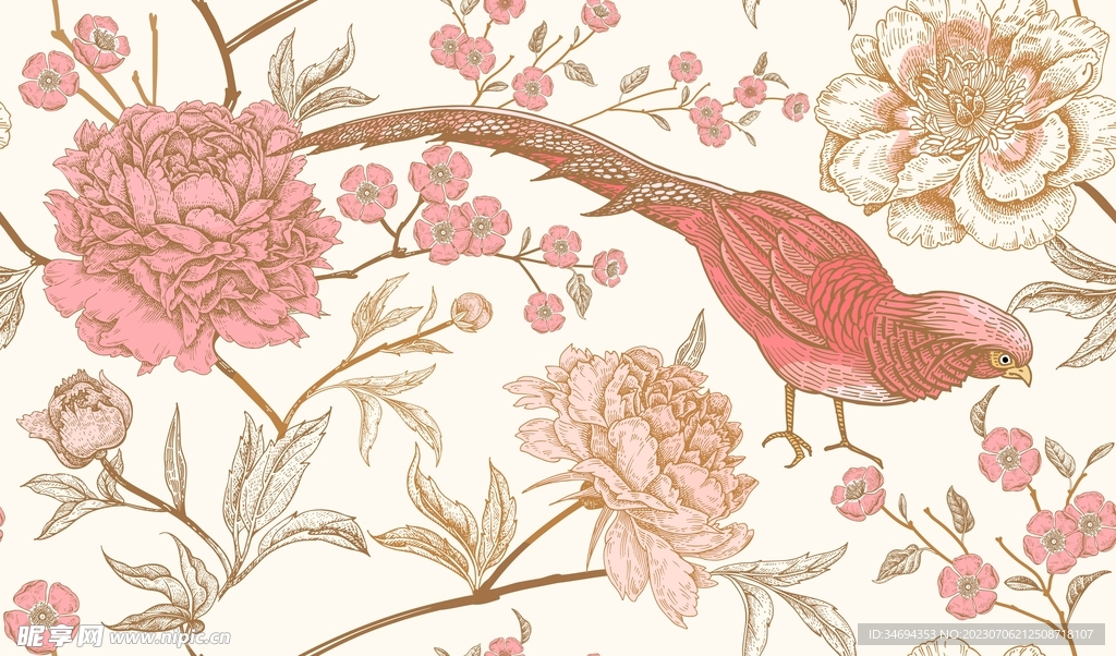 中式花鳥圖案 