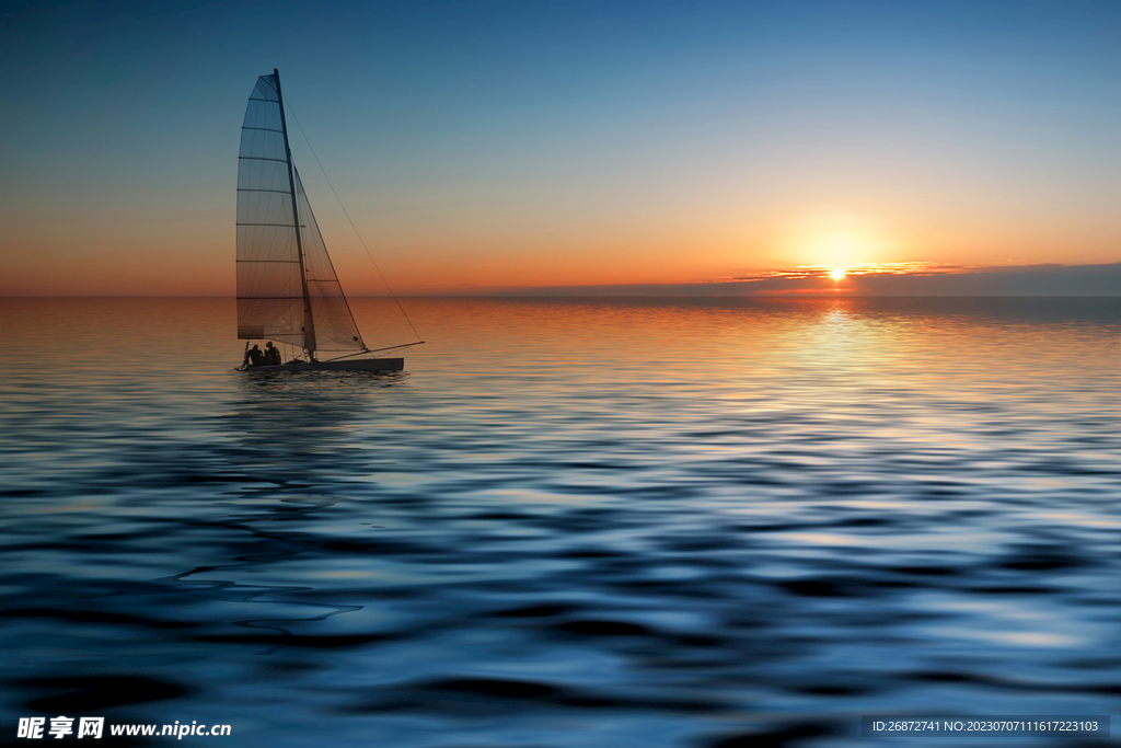 水上夕阳 帆船 黄昏