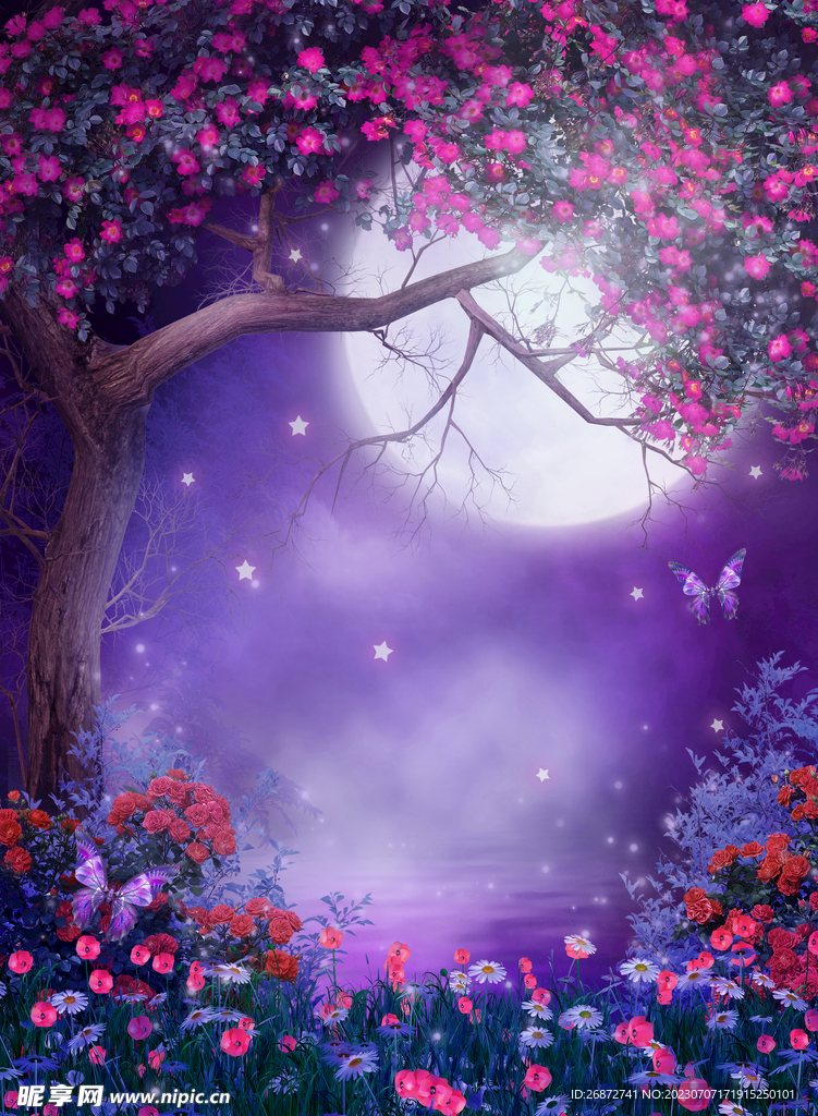 紫色花海 月亮