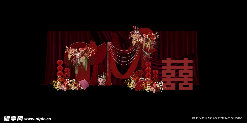紅色新中式婚禮迎賓區
