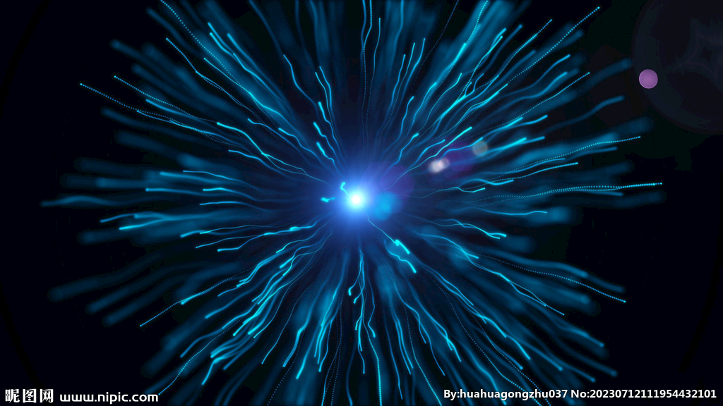 3d蓝色发光粒子大爆炸背景