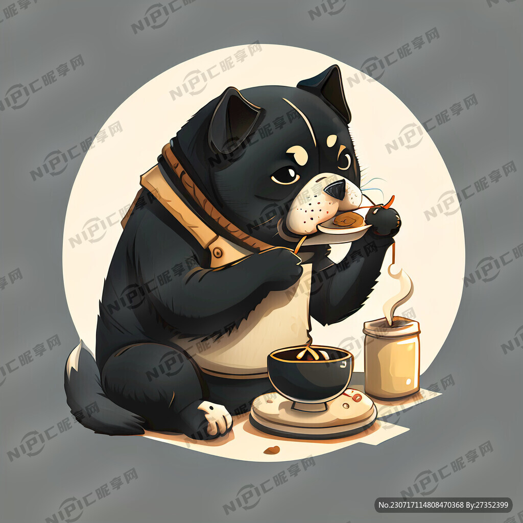 黑色柴犬吃烤串喝茶圖標(biāo)