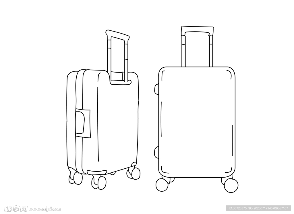 手绘矢量线条行李箱素材