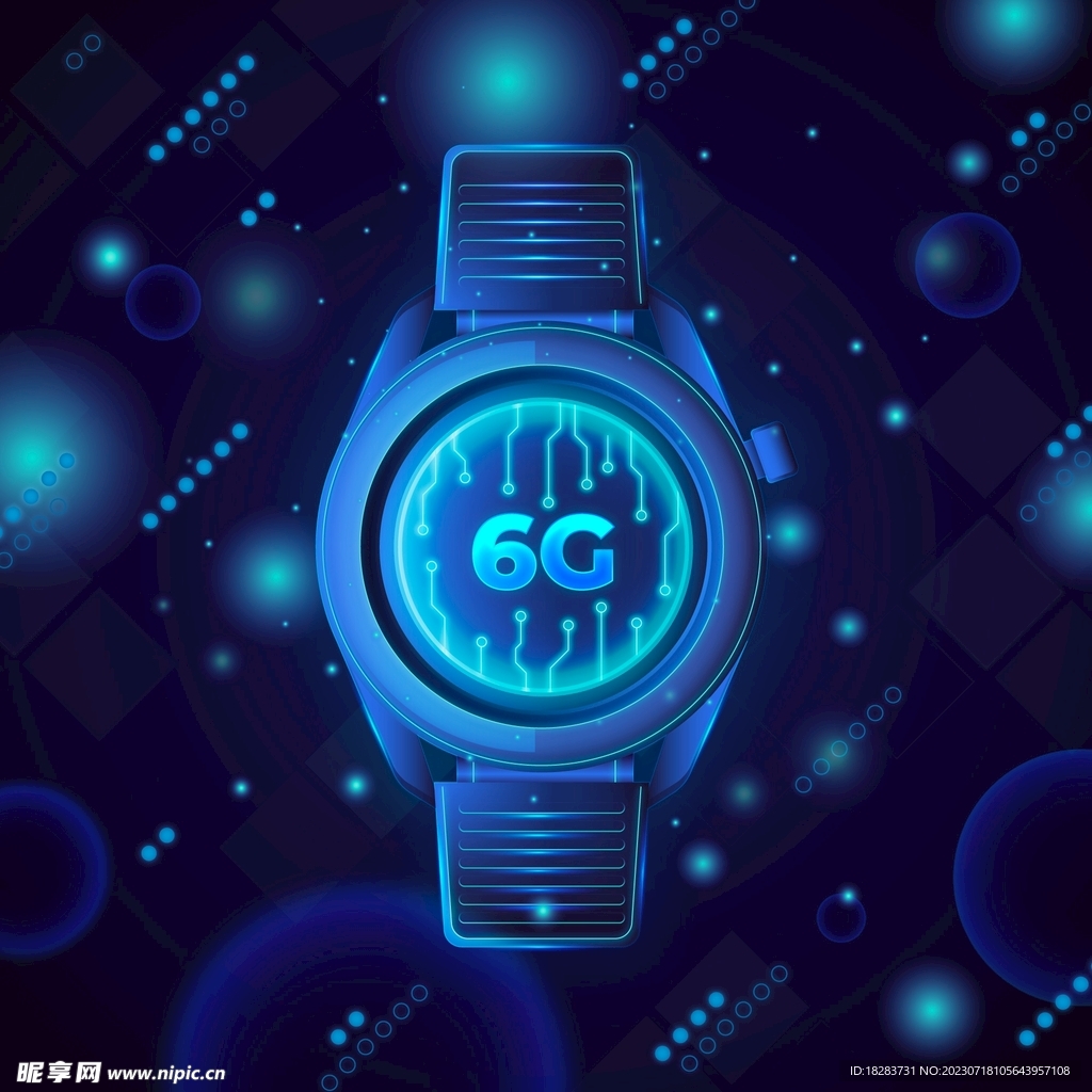 藍色6G智能腕表素材