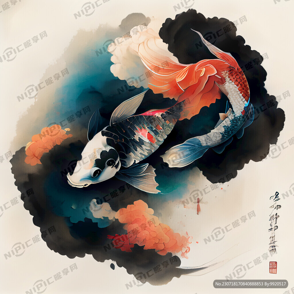 年畫錦鯉吉祥祥云