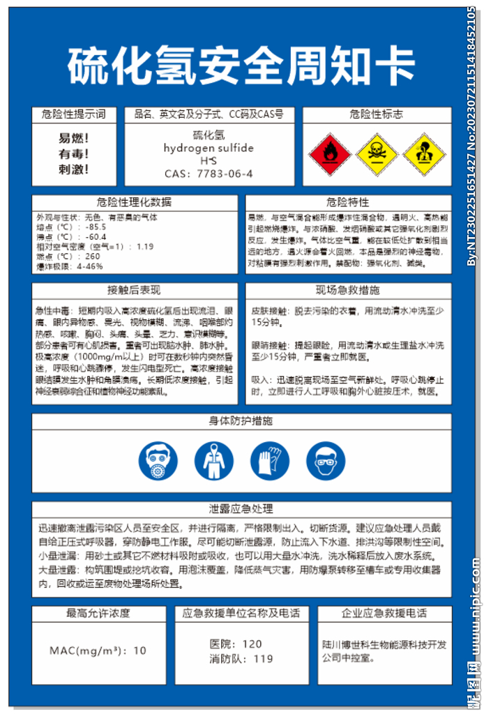 硫化氫安全周知卡