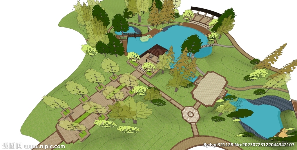 小池塘花园草图大师模型