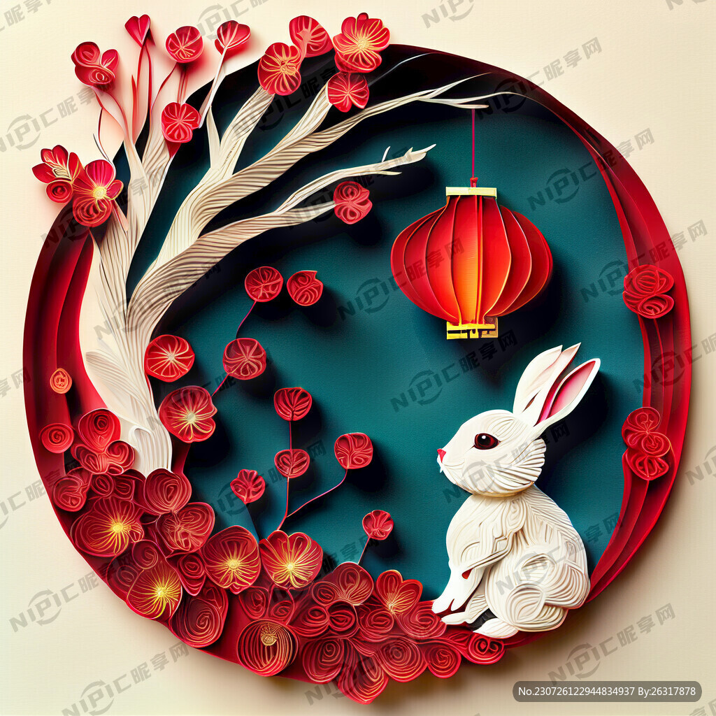 衍紙藝術(shù) 春節(jié) 可愛兔子 紅梅