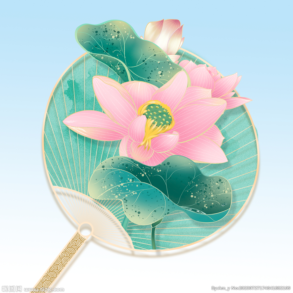  荷花團扇 