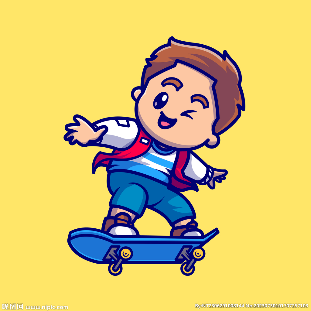 可爱卡通玩滑板比赛