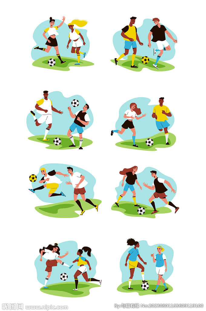 卡通踢足球运动插画
