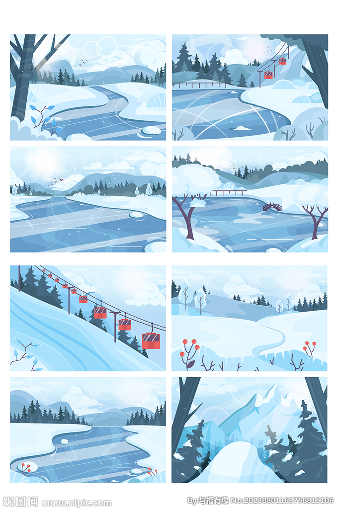 冬季雪景矢量插画元素