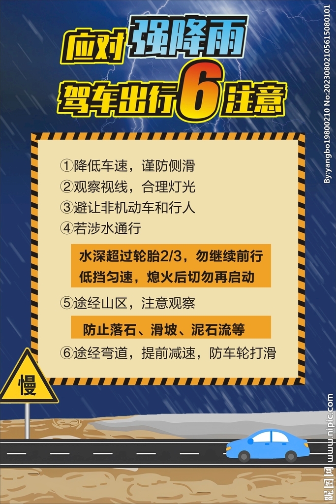 应对强降雨行车注意事项海报