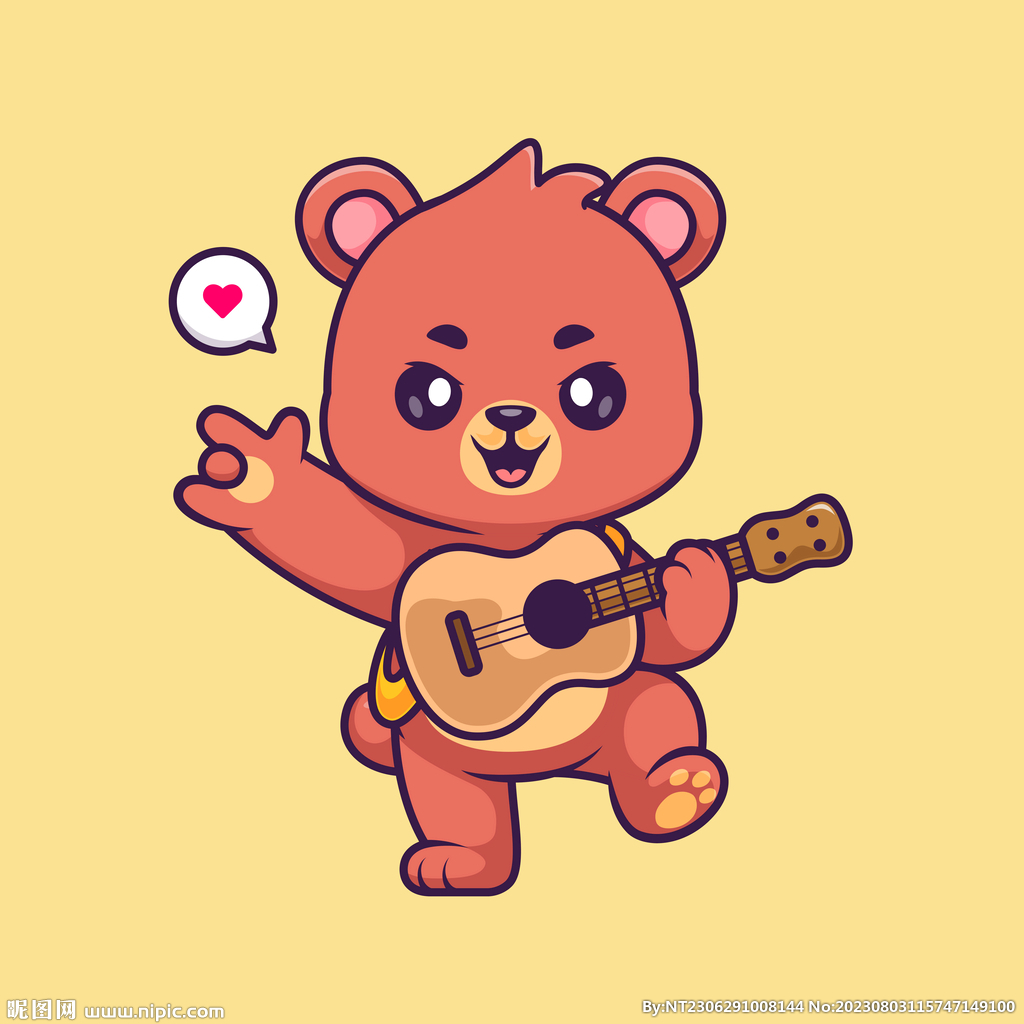 可爱卡通小狗熊弹吉他