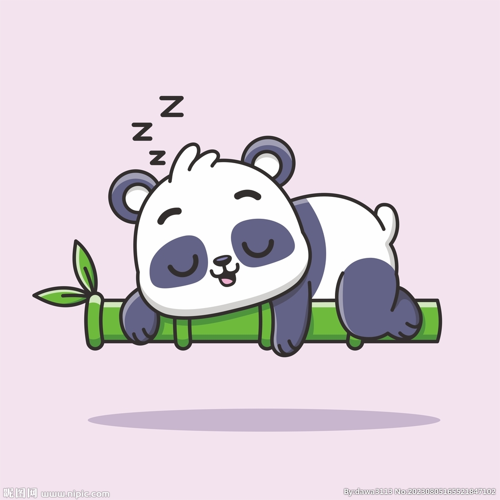 趴在竹子上的卡通熊猫