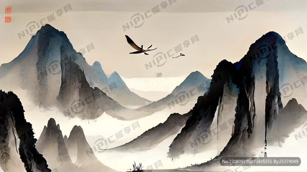 禪意 山水 新中式 鹿 飛鳥