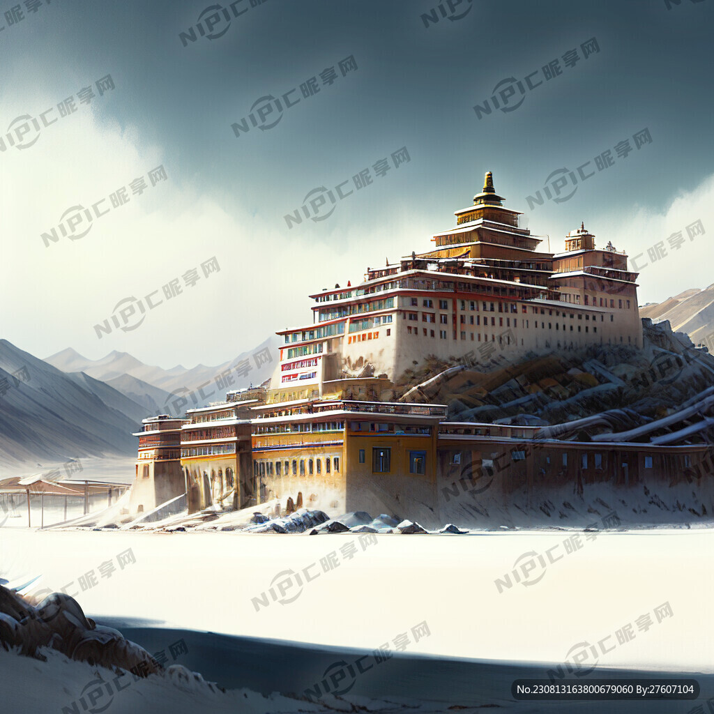 雪上下的布達(dá)拉宮在草原