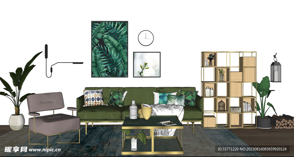 清新绿色客厅沙发模型