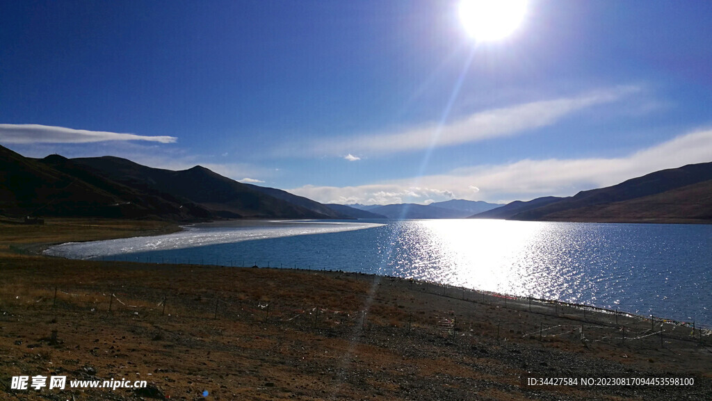 阳光下的湖景