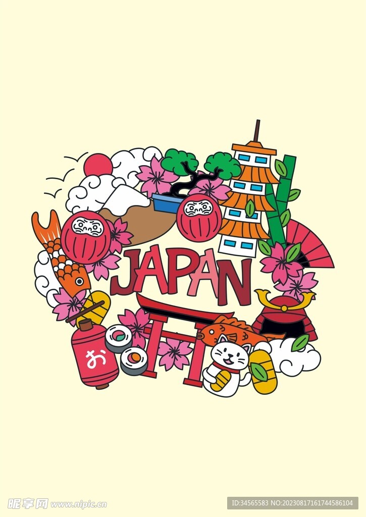 日本旅游特色不倒翁武士富士山櫻