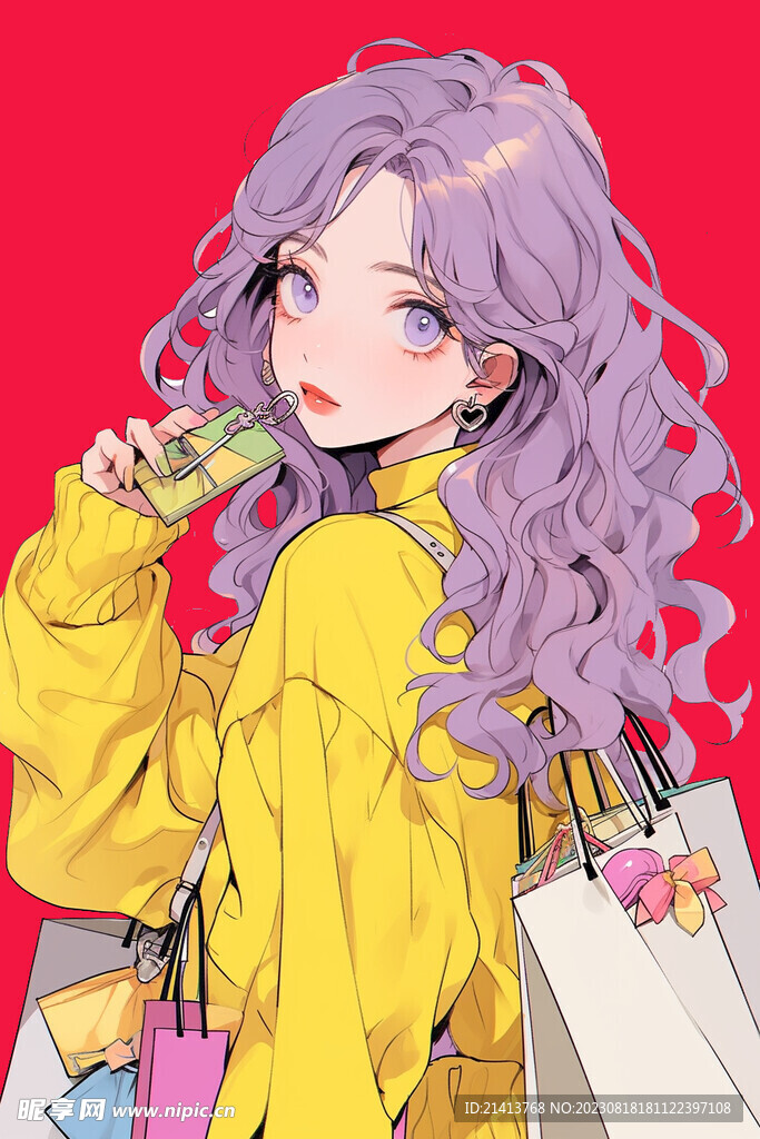 手繪購物女孩