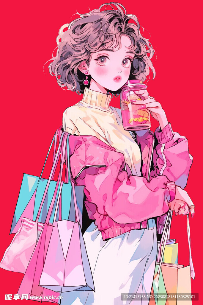 手繪購物女孩 