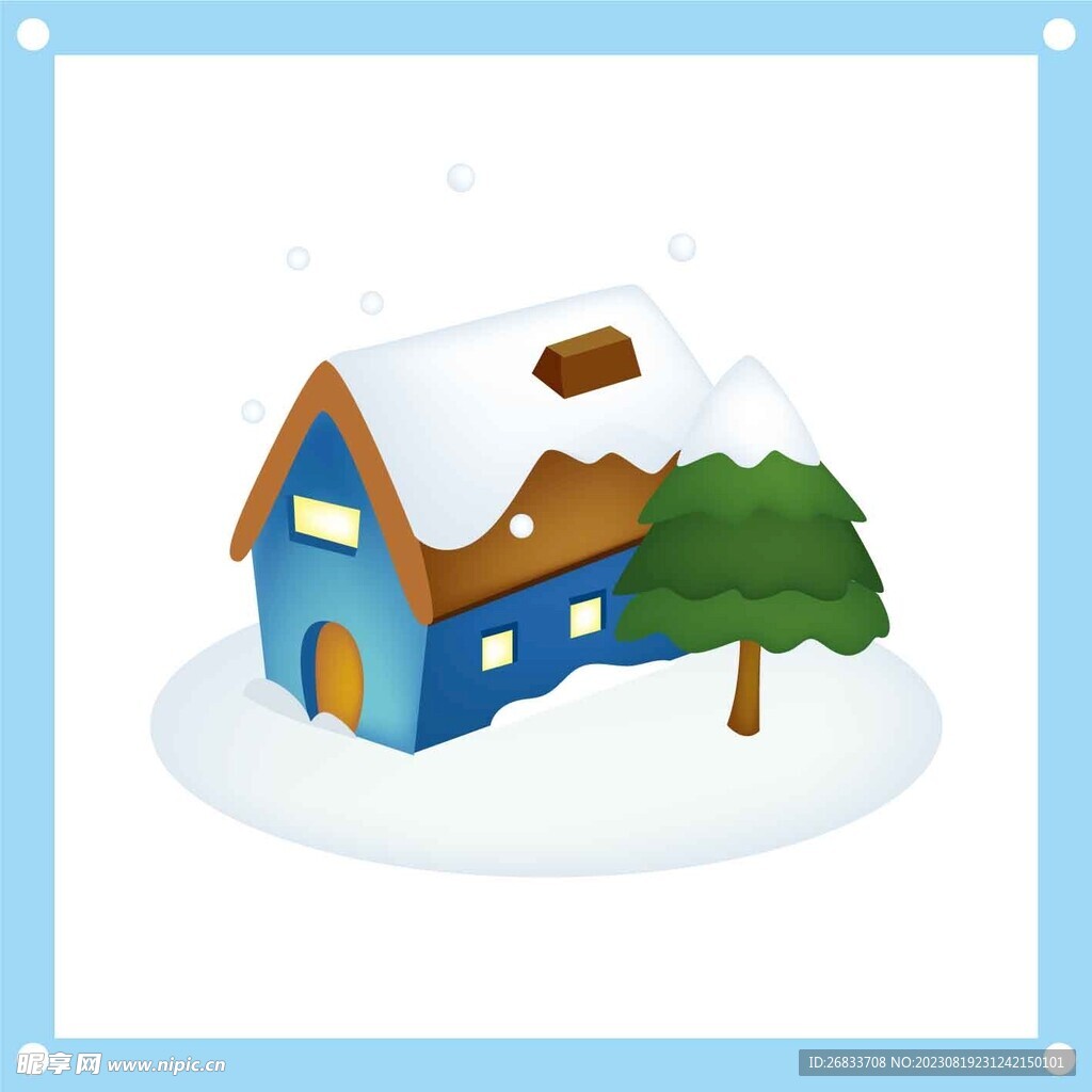 雪中的房屋卡通矢量图