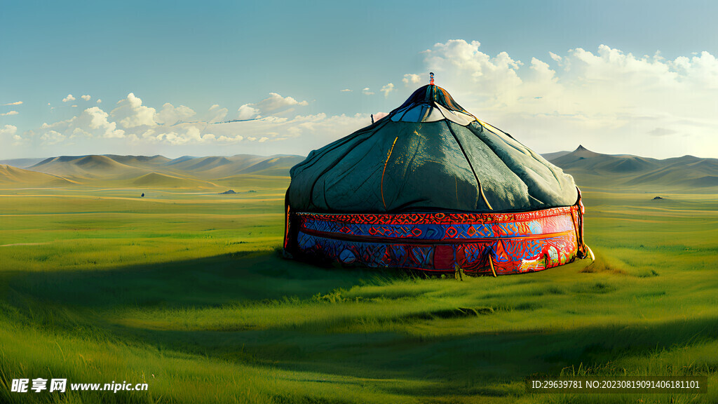 绿色蒙古包草原