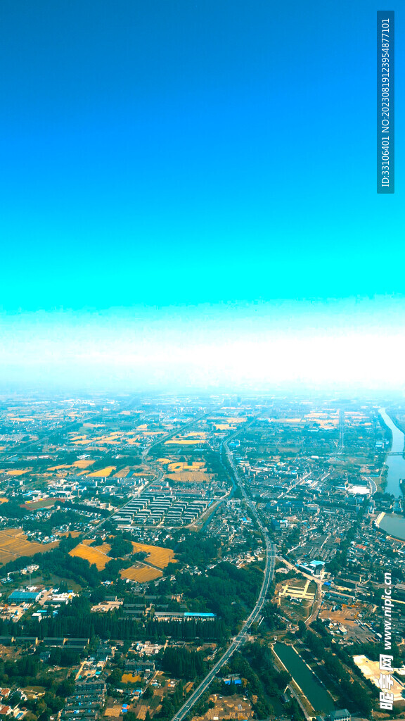高空飞机视角看城市扬州邗江区