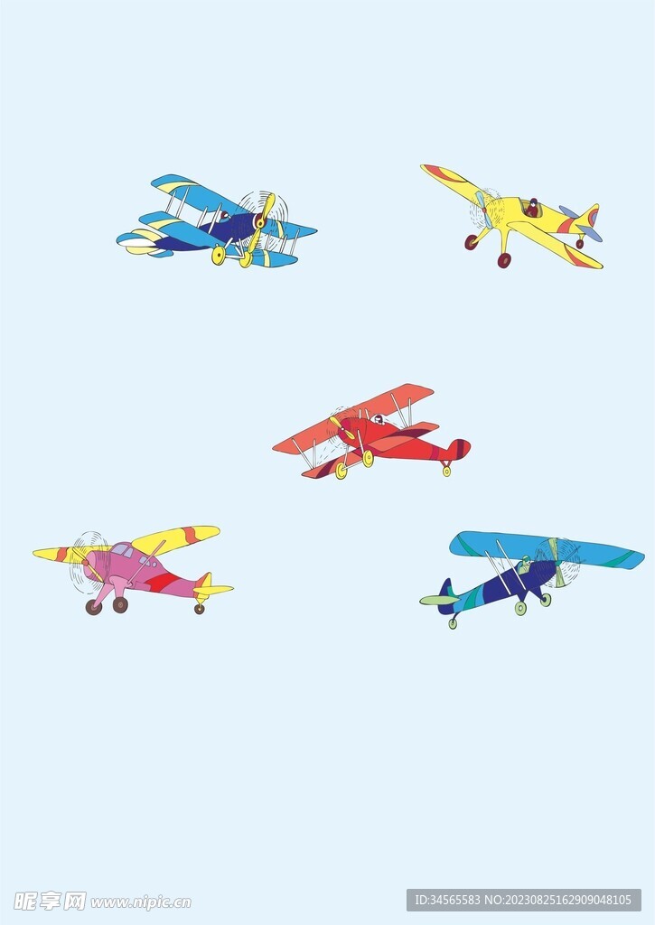 五彩小飞机儿童画